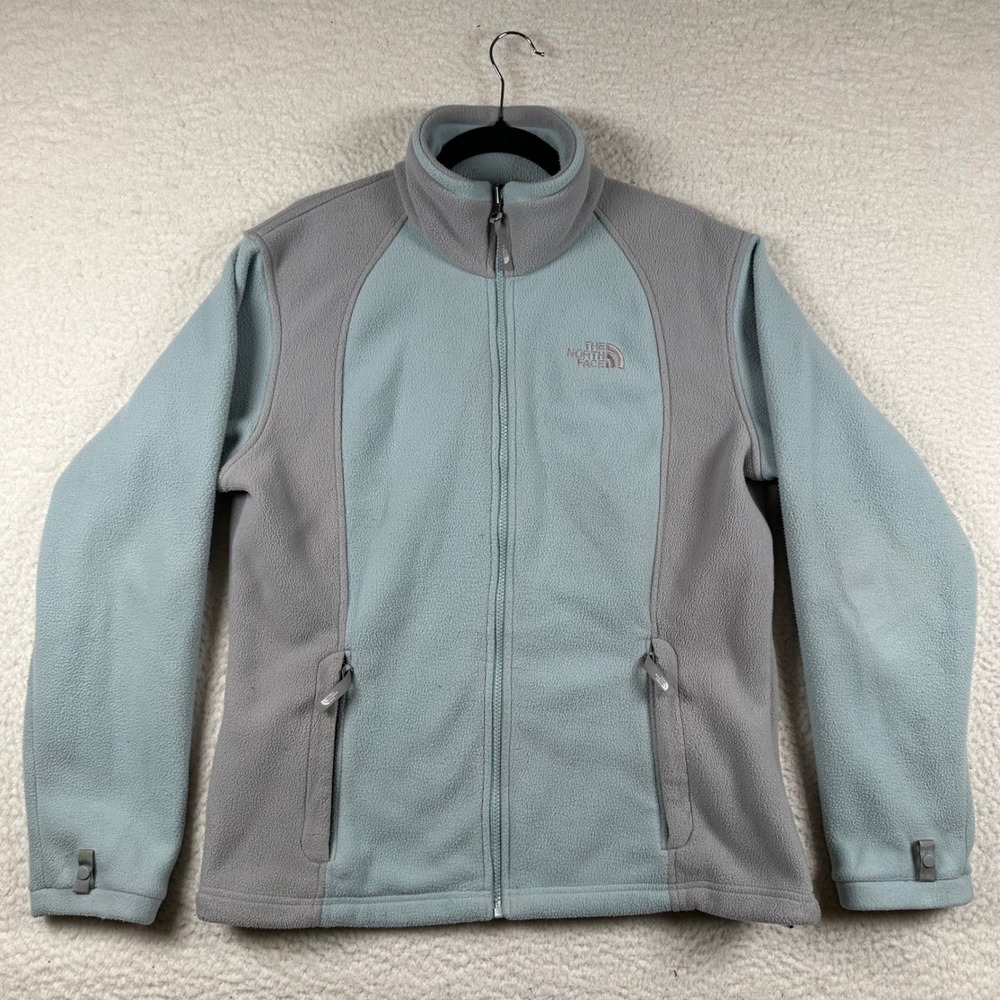 The North Face Fleece Jacket Womens XL Full Zip Colorblock Light Blue Outdoor